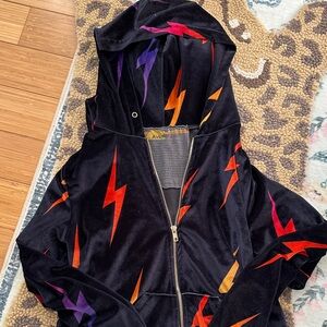 Aviator Nation Black Hoodie with Multicolor Lightning Bolts
